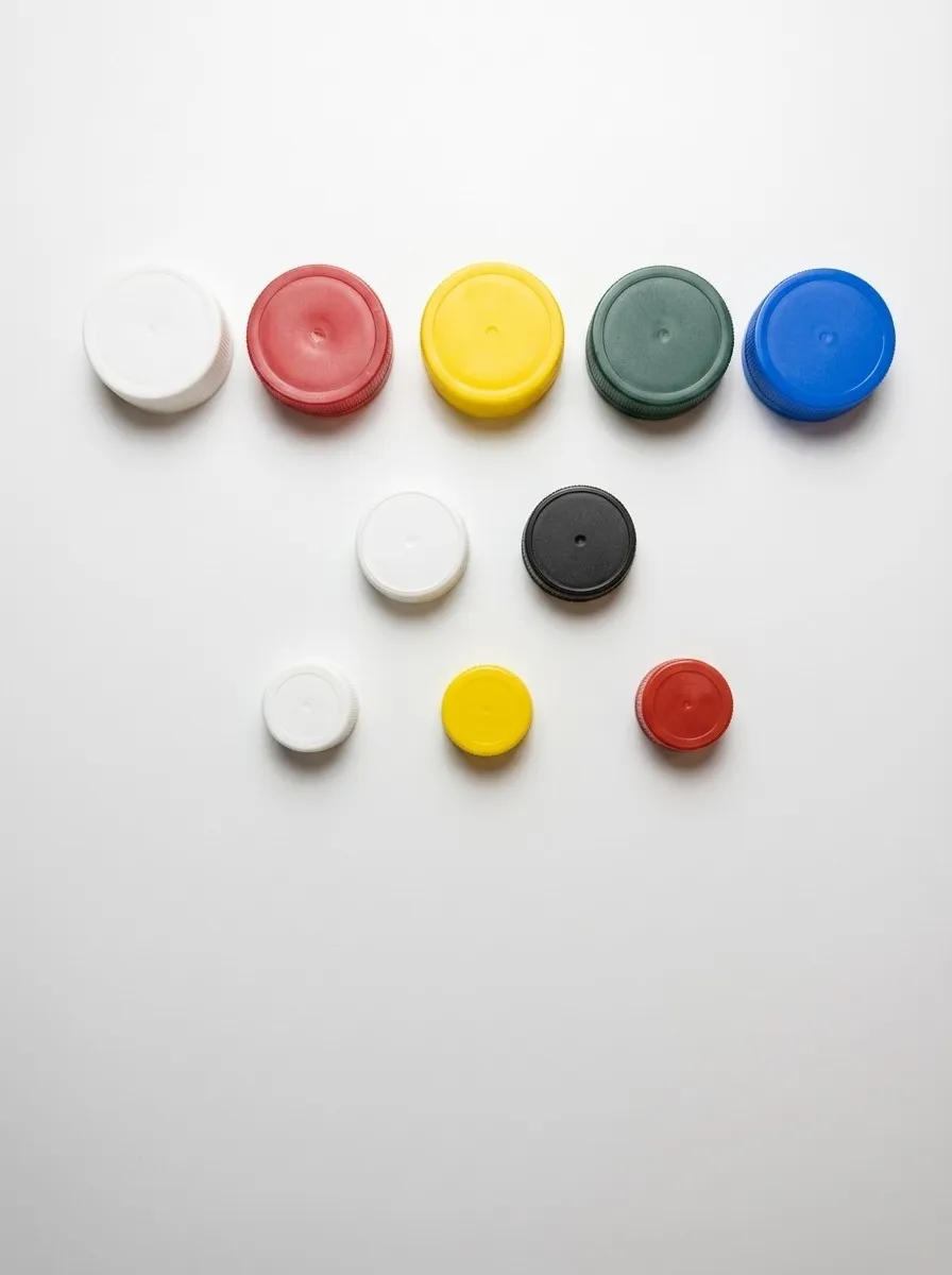 Assorted multicolor plastic screw caps in three sizes