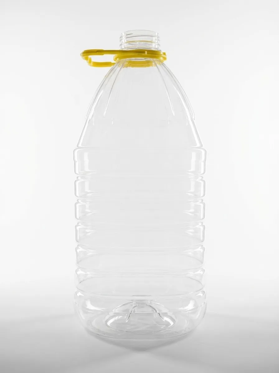 Clear PET water gallon with yellow carry handle