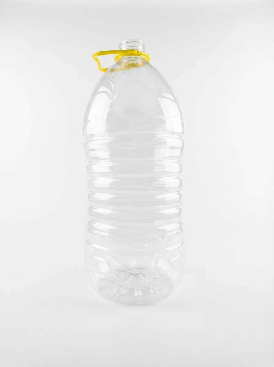Clear PET water gallon with yellow carry handle