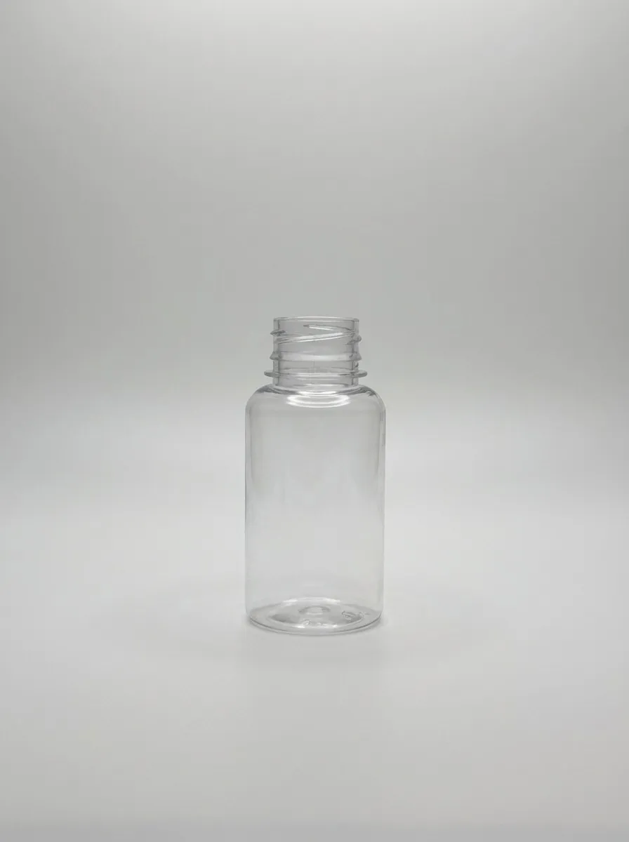 Small clear PET bottle with smooth cylindrical body