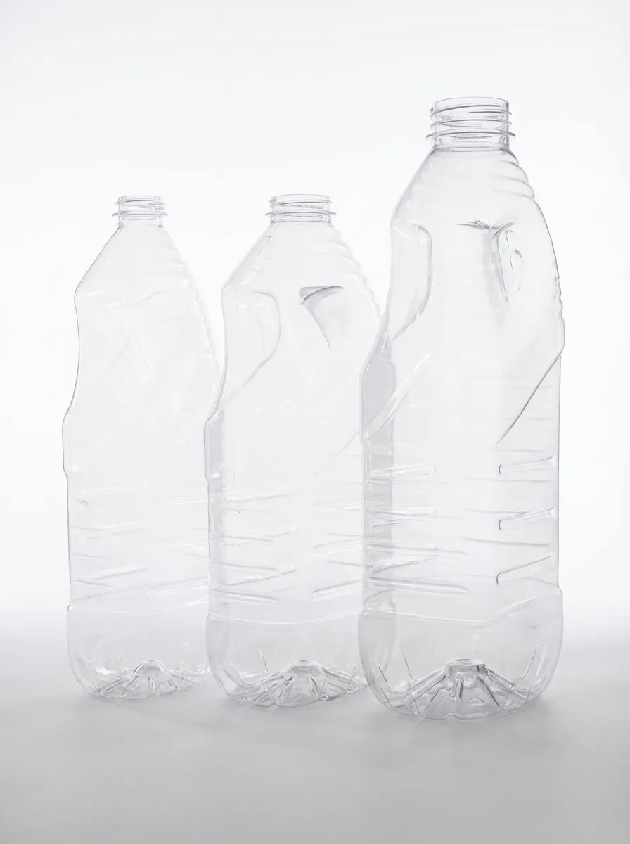 Three clear PET bottles in graduated sizes