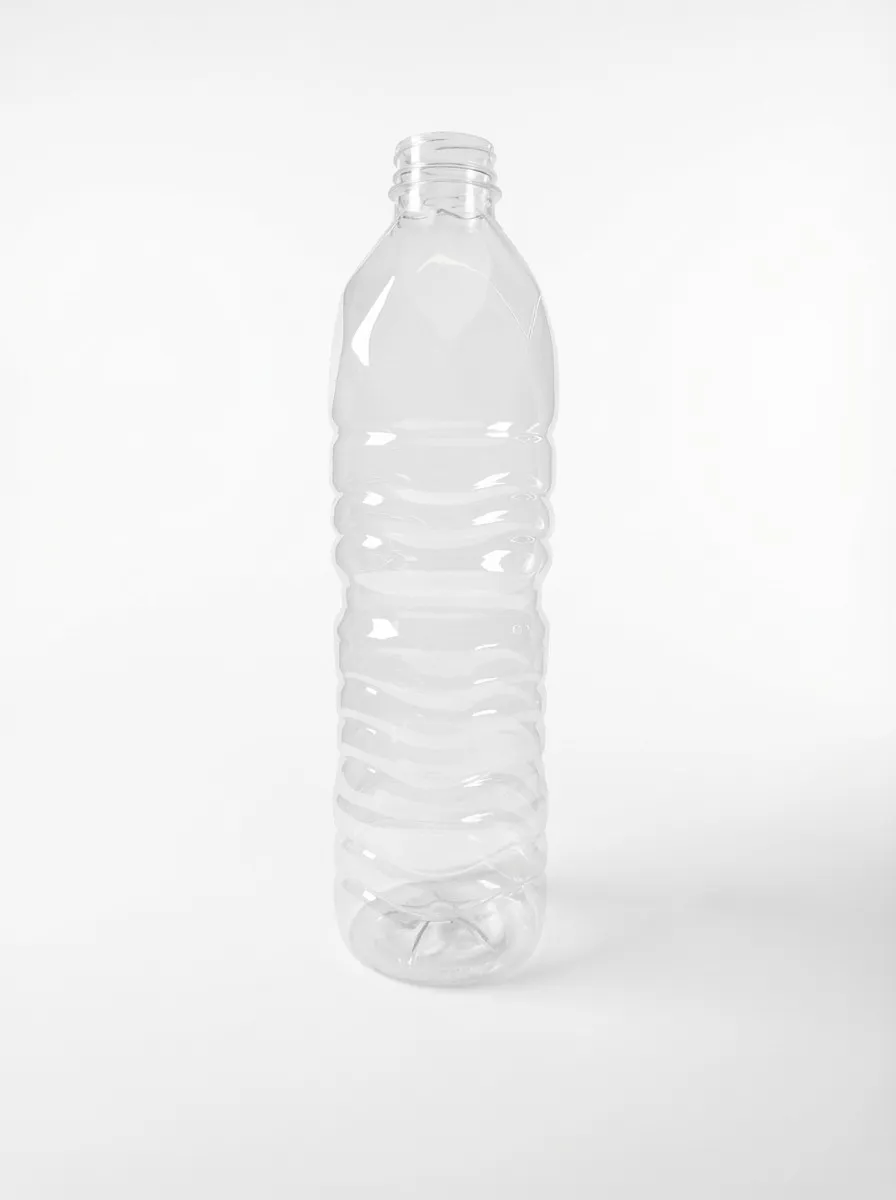 Clear PET bottle with smooth shoulder and wave ribbing