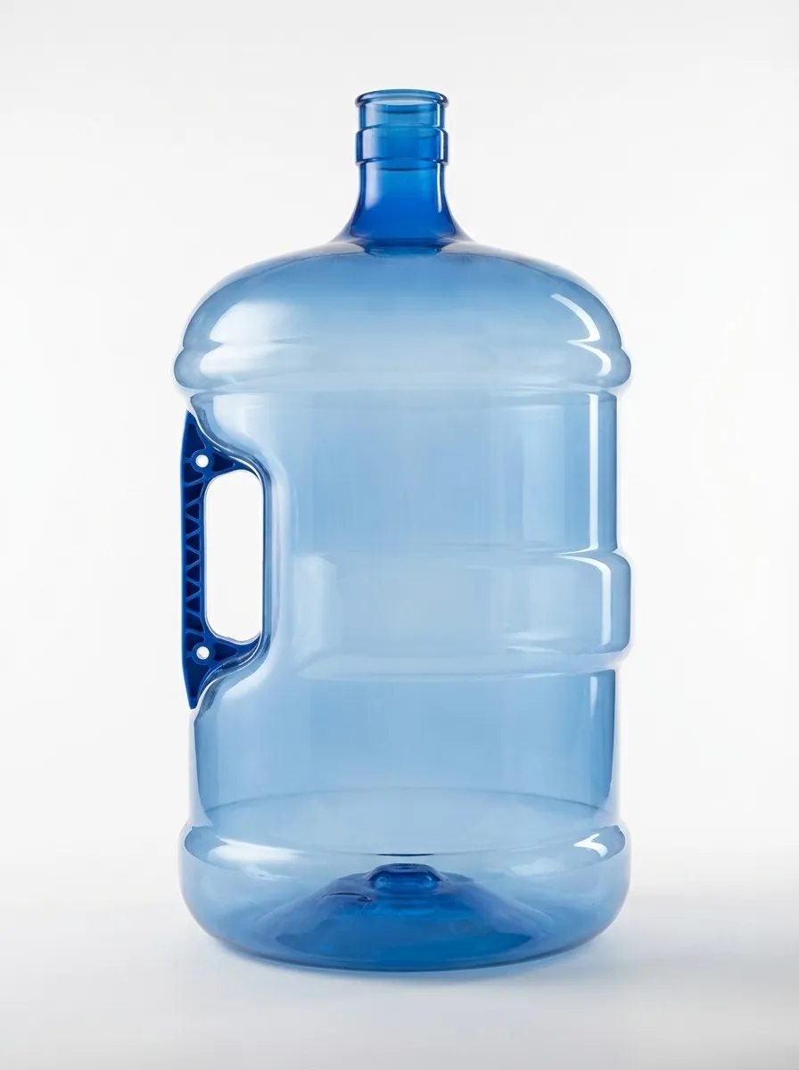 Blue 5-gallon water cooler bottle with side handle